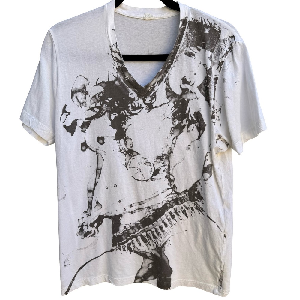 Alternative Apparel Abstract Grunge Alt Emo Graphic V-Neck Shirt Cotton Mens M